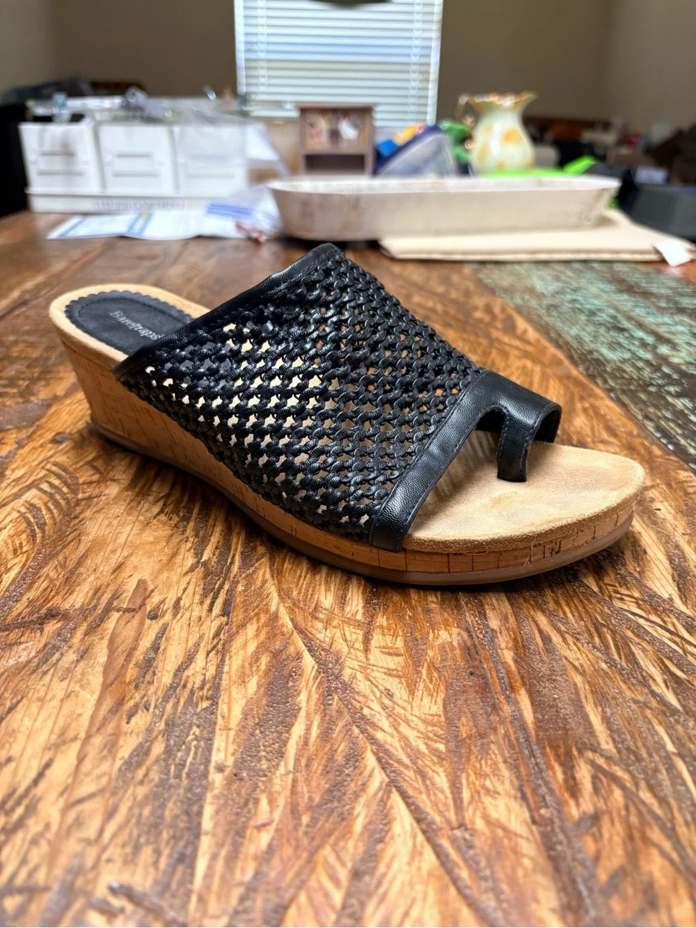 BareTraps Flossey Wedge Black Woven Mesh Cork Wedge Slides Sandals Size 11